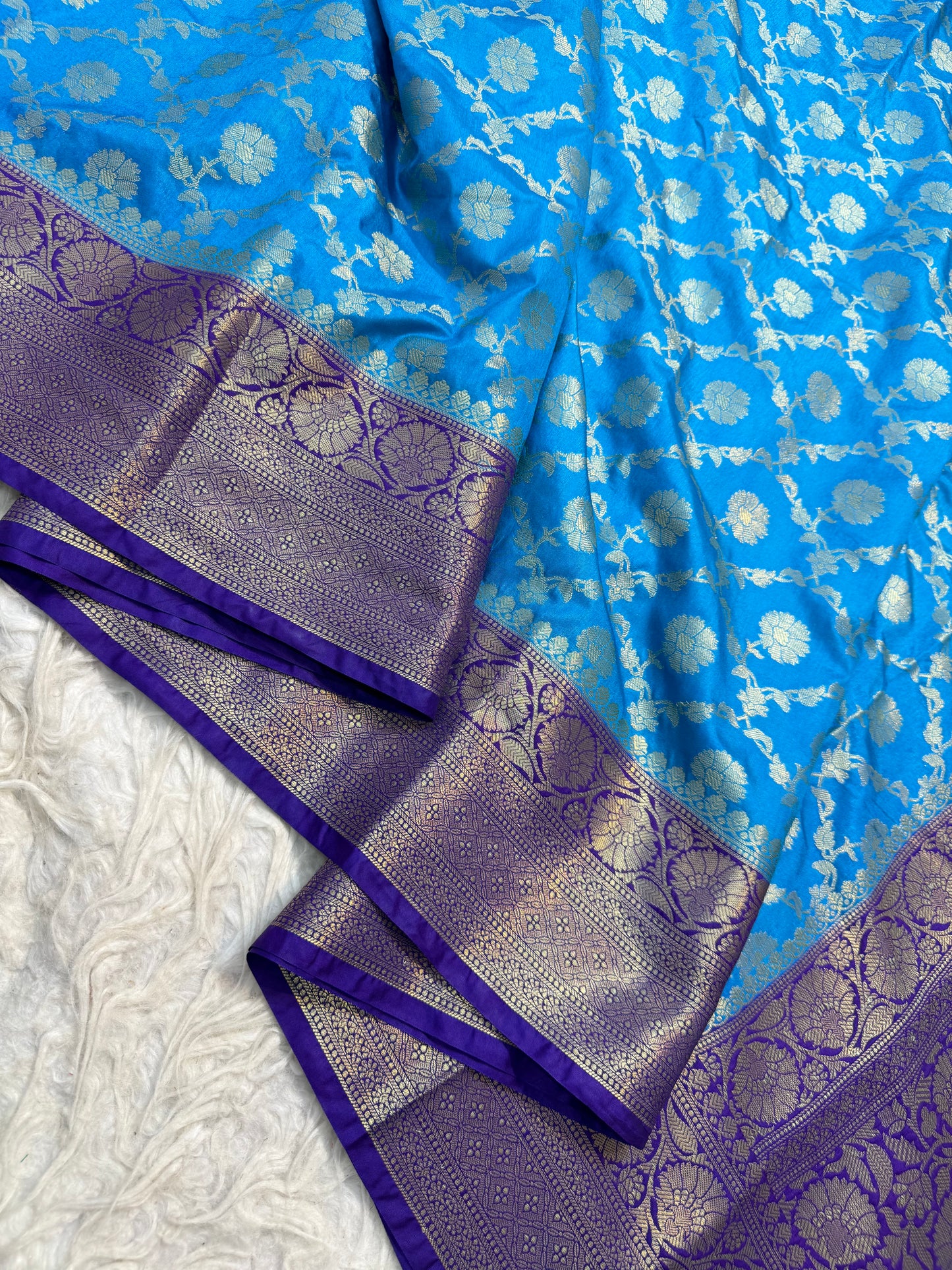 Powder blue nevy shade  Dupion Silk premium Banarasi Saree