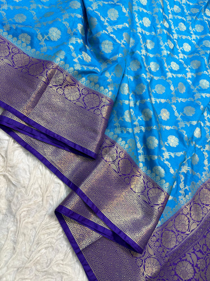Powder blue nevy shade  Dupion Silk premium Banarasi Saree