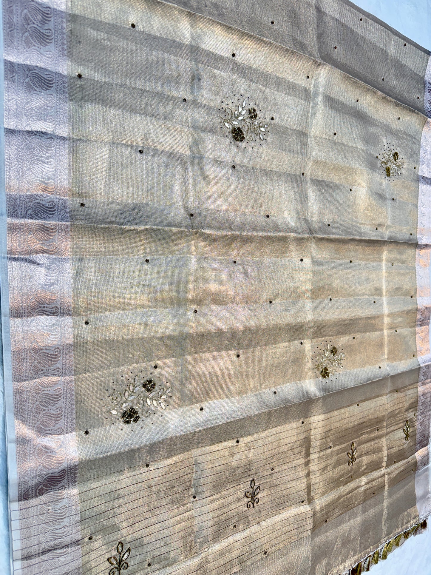 Beige shade tissue designer hand work Banarasi saree