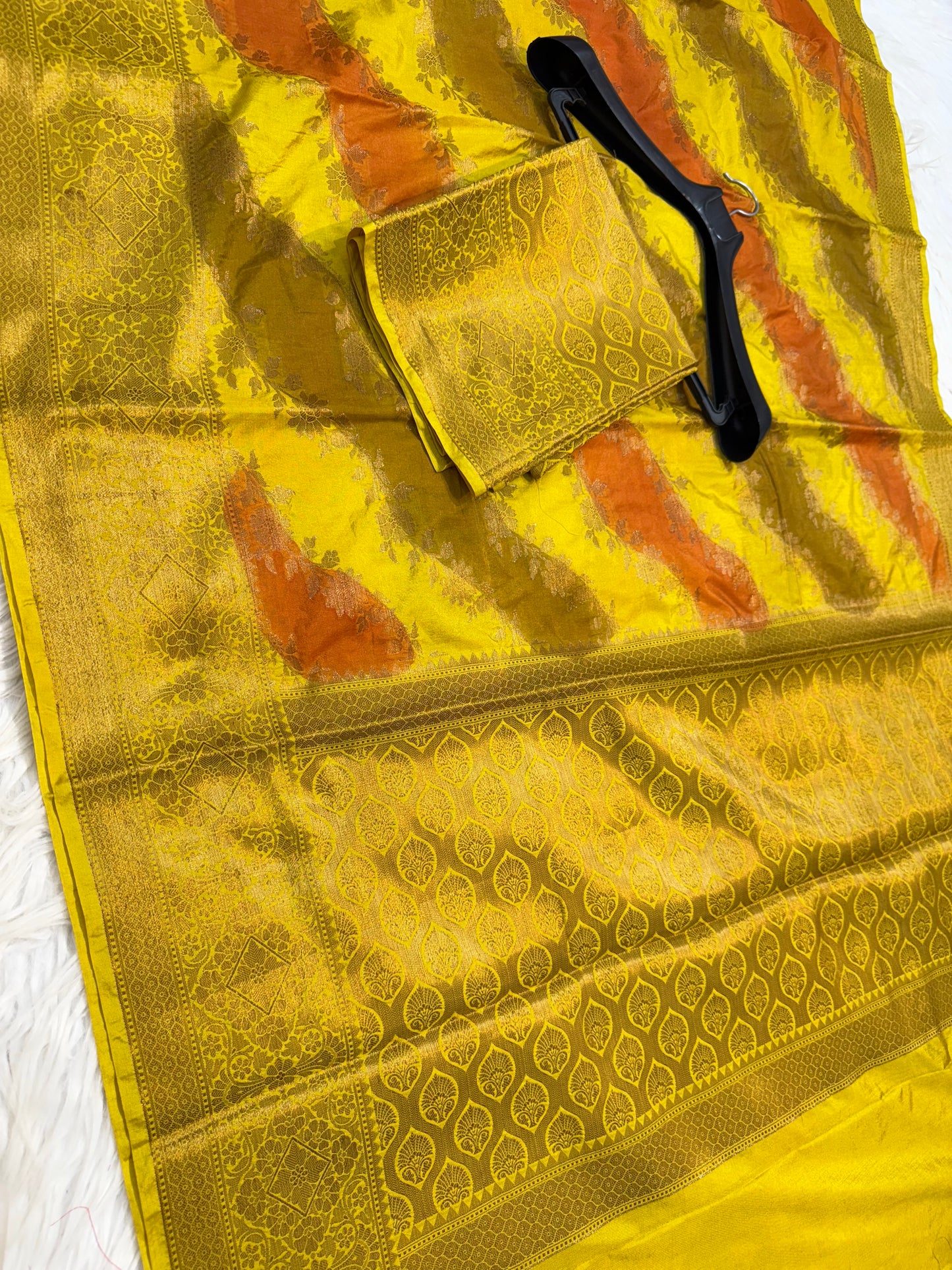 multicolour Dupion silk hand brush print Banarasi saree
