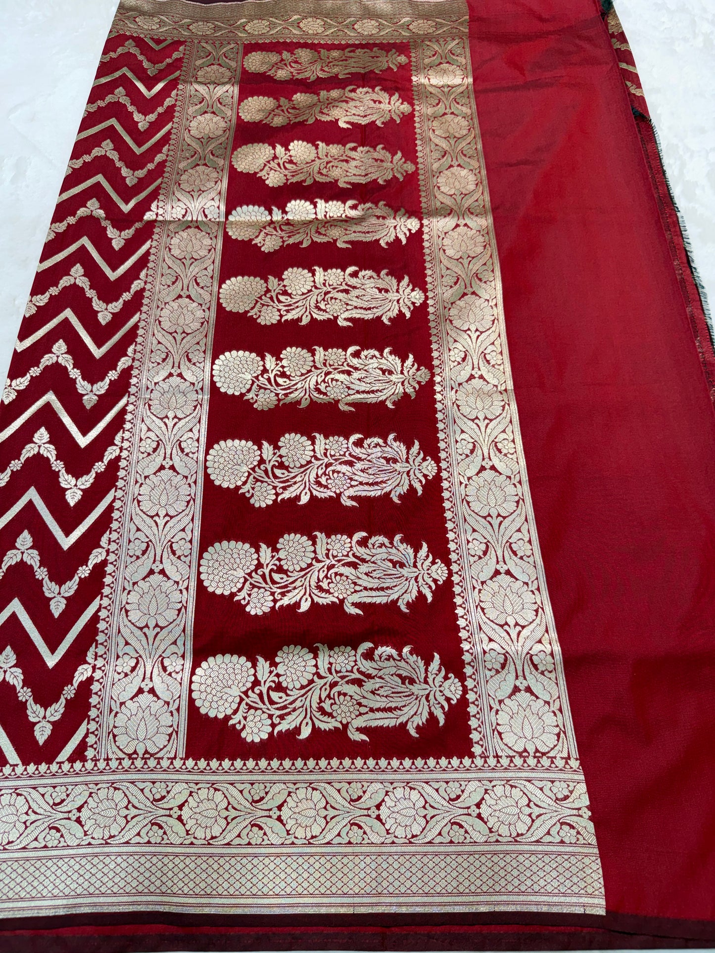 Maroon shade katan Banarasi silk Saree