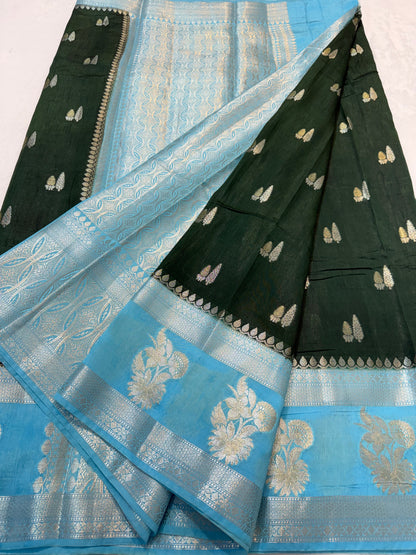 Mehandi & sea green shade raw mango Banarasi premium Banarasi saree