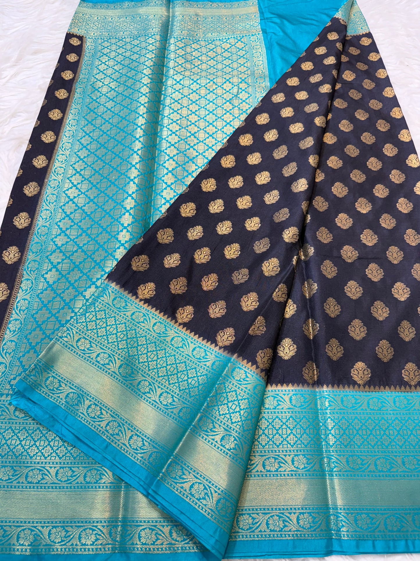Black sea green shade Dupion Silk Banarasi Saree 