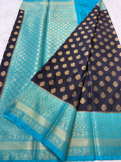 Black sea green shade Dupion Silk Banarasi Saree 