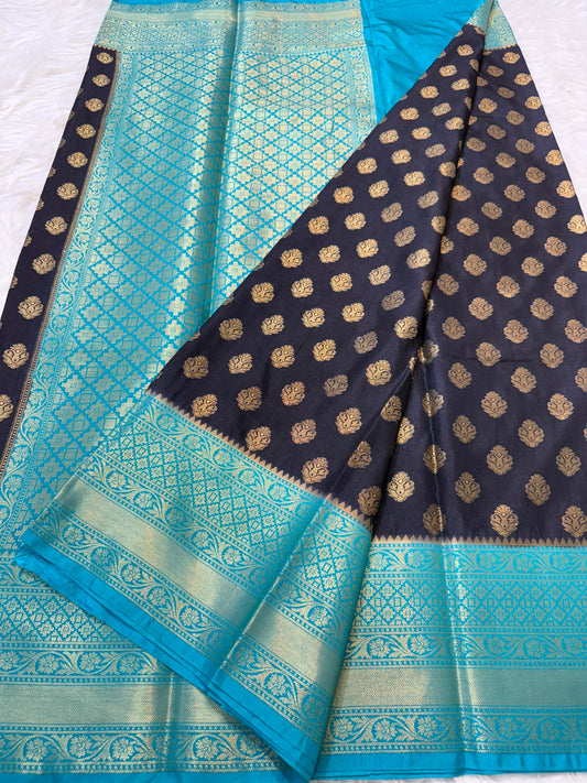 Black sea green shade Dupion Silk Banarasi Saree 