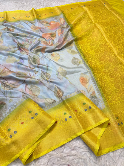 multicolour Dupion silk digital print Banarasi saree