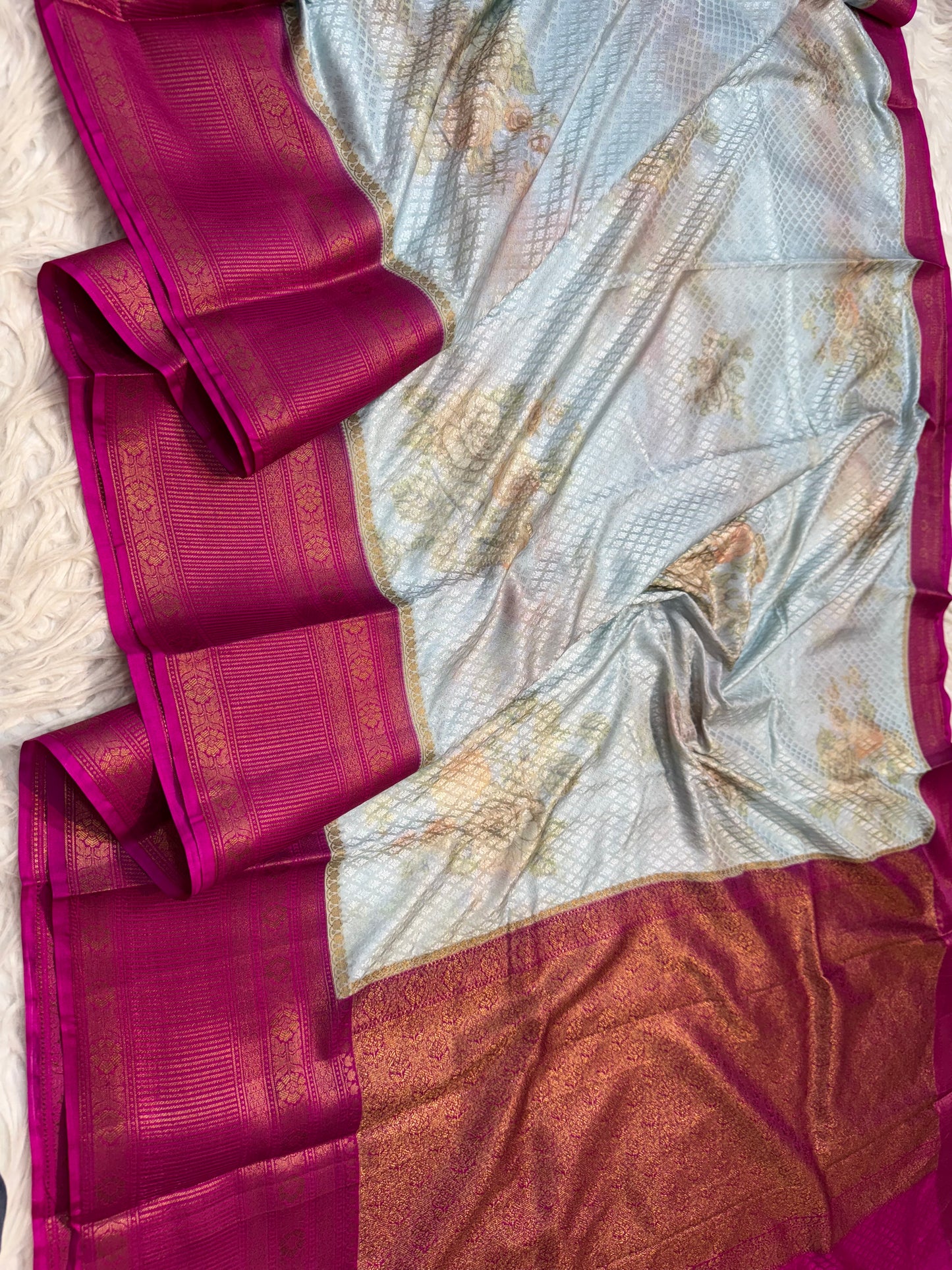 multicolour soft Dupion silk digital  print Banarasi saree