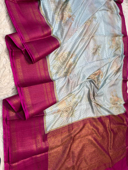 multicolour soft Dupion silk digital  print Banarasi saree