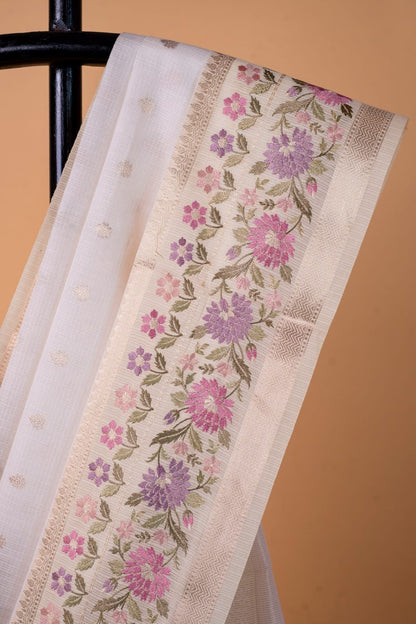 White shade kota designer embroidery premium Banarasi saree