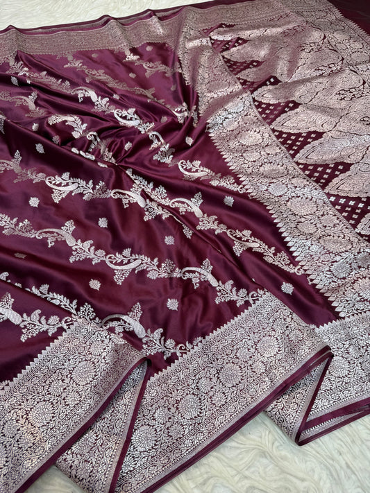 Wine shade premium mashru katan Banarasi saree