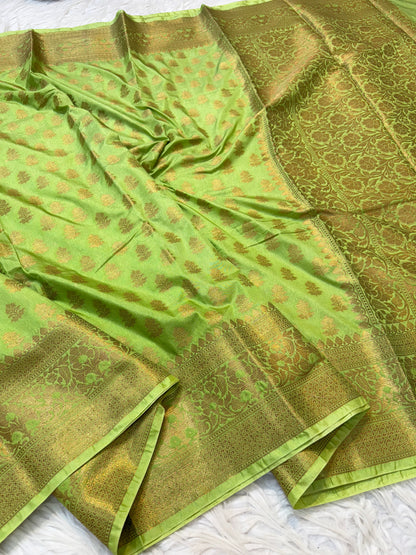 Pista green shade Dupion Silk premium Banarasi Saree