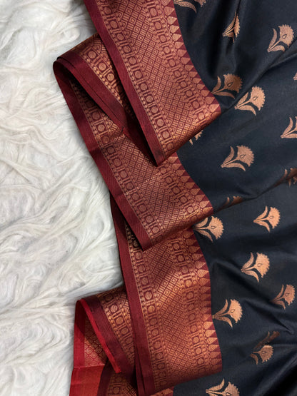 Black maroon  shade premium soft silk Banarasi saree