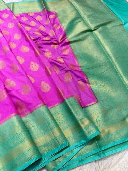 Pink sea green shade Dupion Silk premium Banarasi Saree