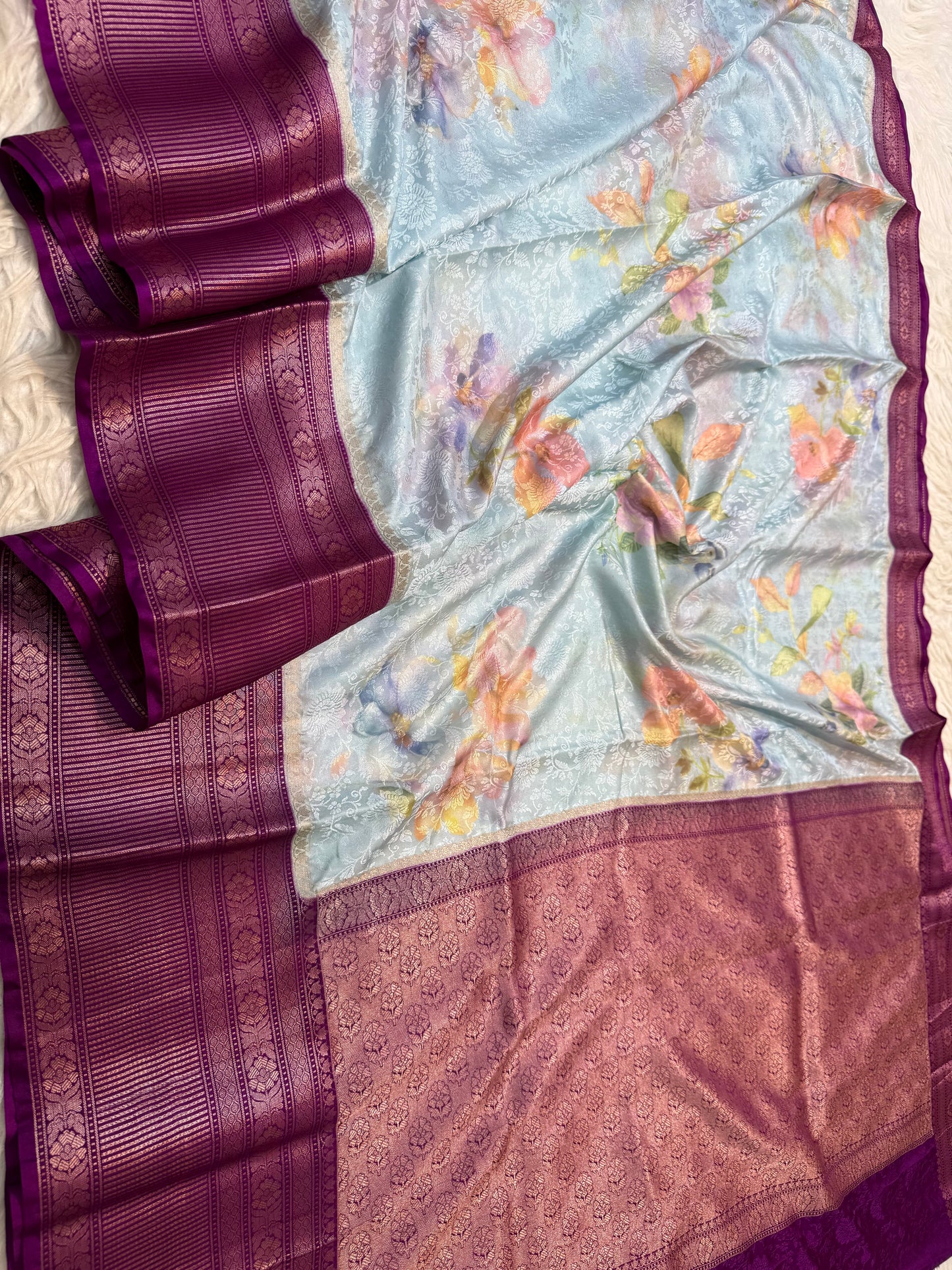 multicolour soft Dupion silk digital  print Banarasi saree