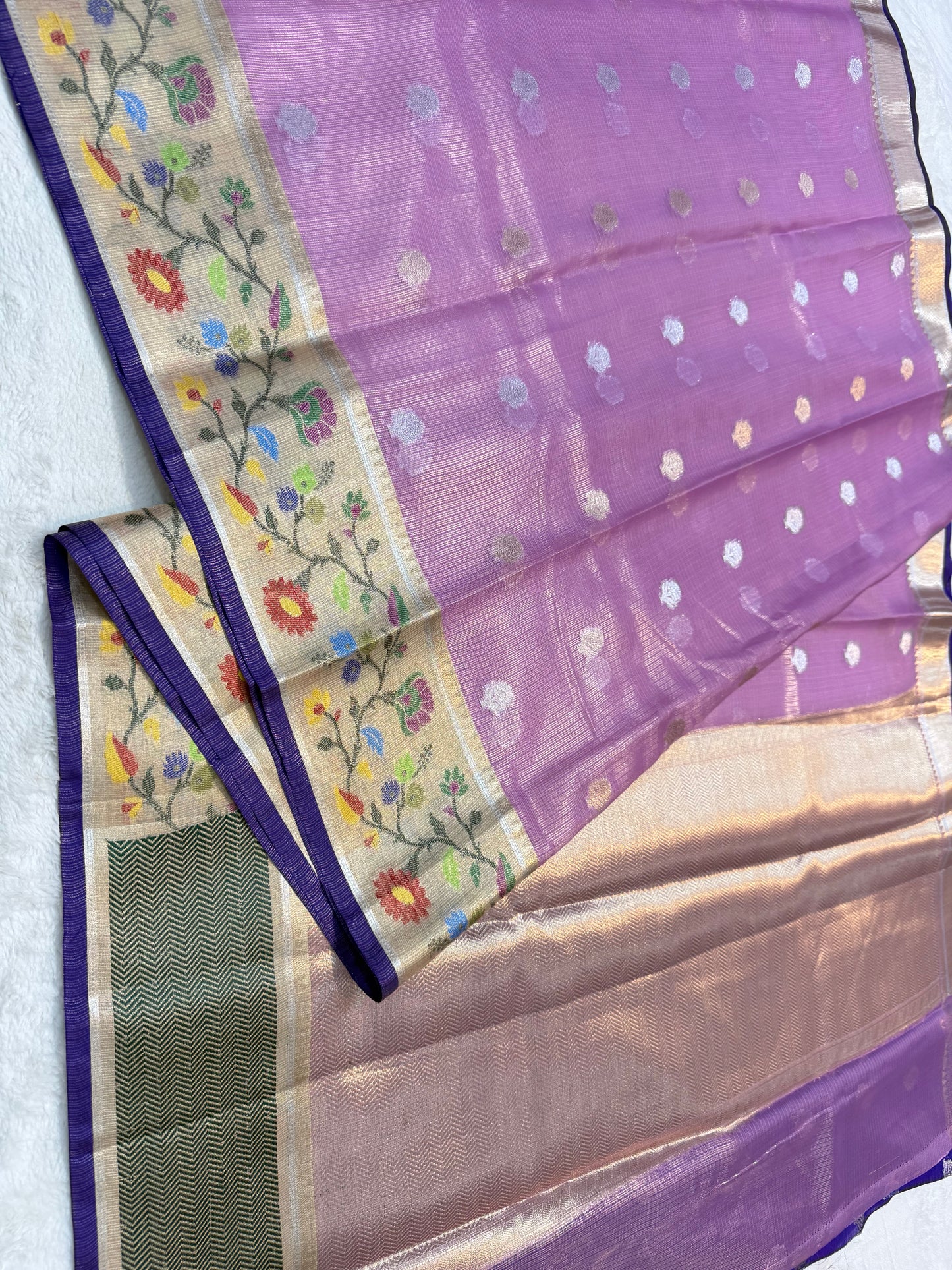 Purple & multicolour shade tissue kota premium paithani border designer banarasi saree