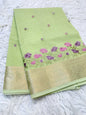 Pista green shade linen embroidery Banarasi saree