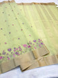 Pista green shade linen embroidery premium Banarasi saree