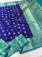 Royal blue sea green shade Dupion Silk premium Banarasi Saree