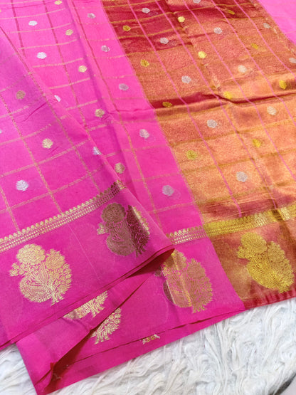 Royal pink shade  Raw mango soft silk banarasi saree