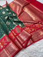 Bottel green & red Chiniya Silk premium Banarasi Saree