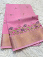 Pink green shade linen embroidery Banarasi saree