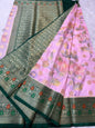 Pink bottle green & multicolour Dupion silk digital print Banarasi saree