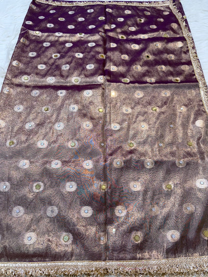 Magenta shade tissue ari & zardosi work designer premium Banarasi saree