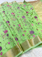 Pista green shade kota  embroidery Banarasi saree
