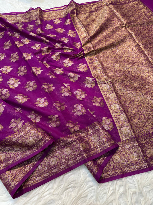 Magenta shade georgatte Banarasi saree