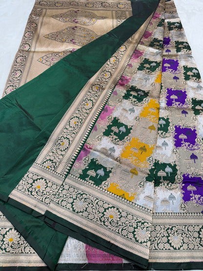 multicolore shade pure katan rangkat premium Banarasi silk saree