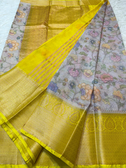 multicolour Dupion silk digital print Banarasi saree