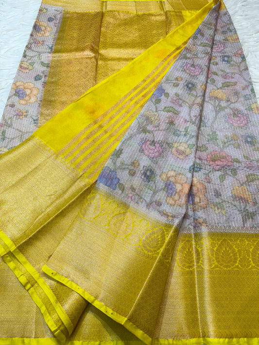 multicolour Dupion silk digital print Banarasi saree