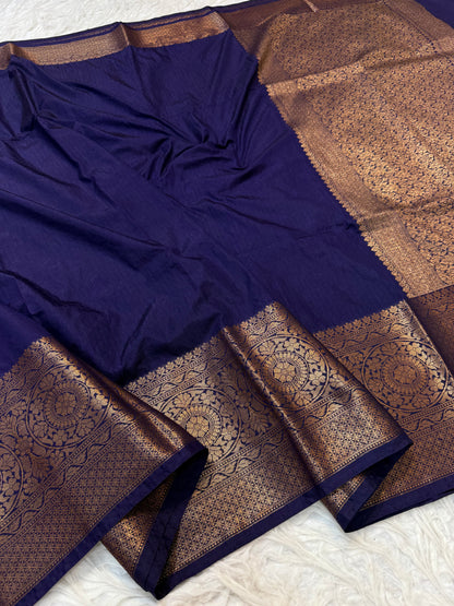 Navy shade dupion silk premium Banarasi saree