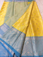 Yellow firozi shade premium soft silk Banarasi saree