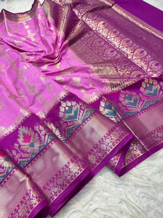 Royal pink & magenta shade Chiniya Silk premium Banarasi Saree