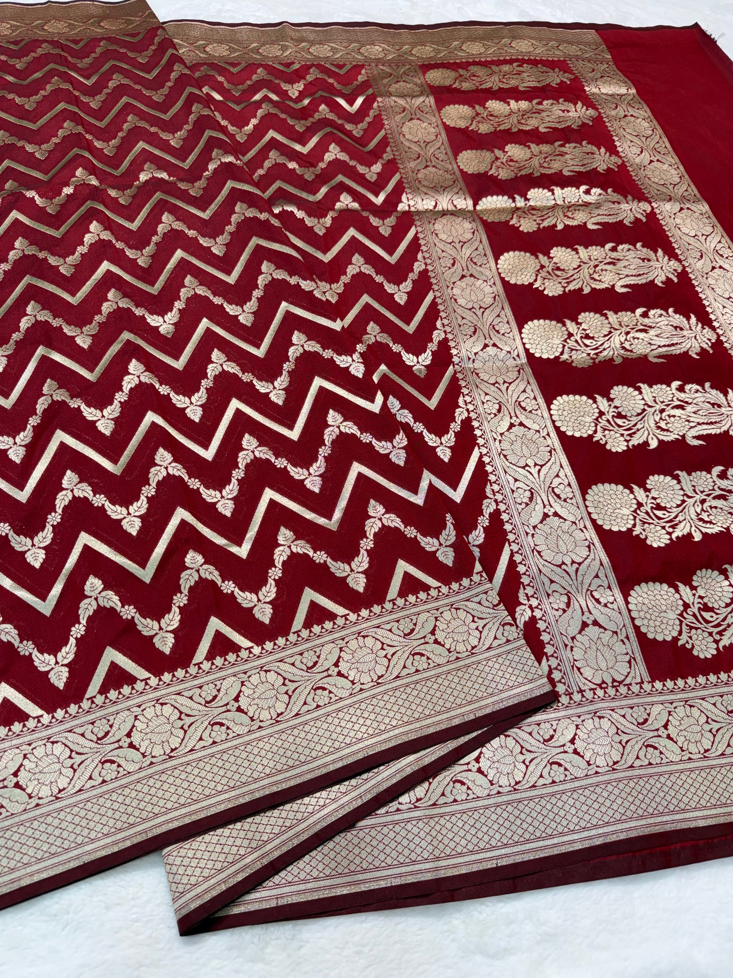 Maroon shade katan Banarasi silk Saree