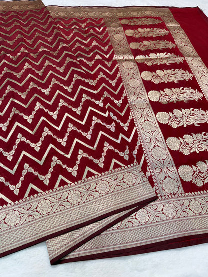 Maroon shade katan Banarasi silk Saree