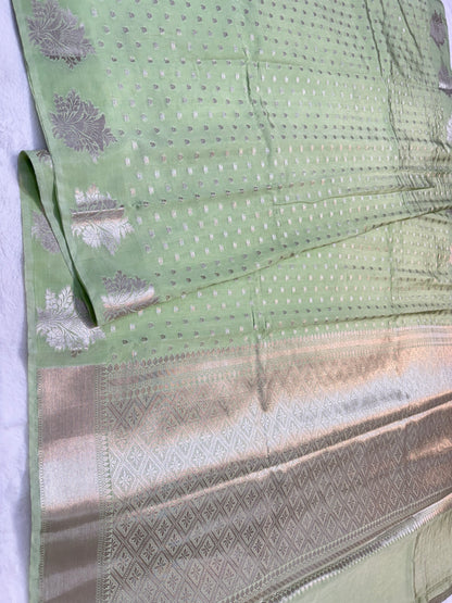 Pista green  shade raw mango premium Banarasi saree