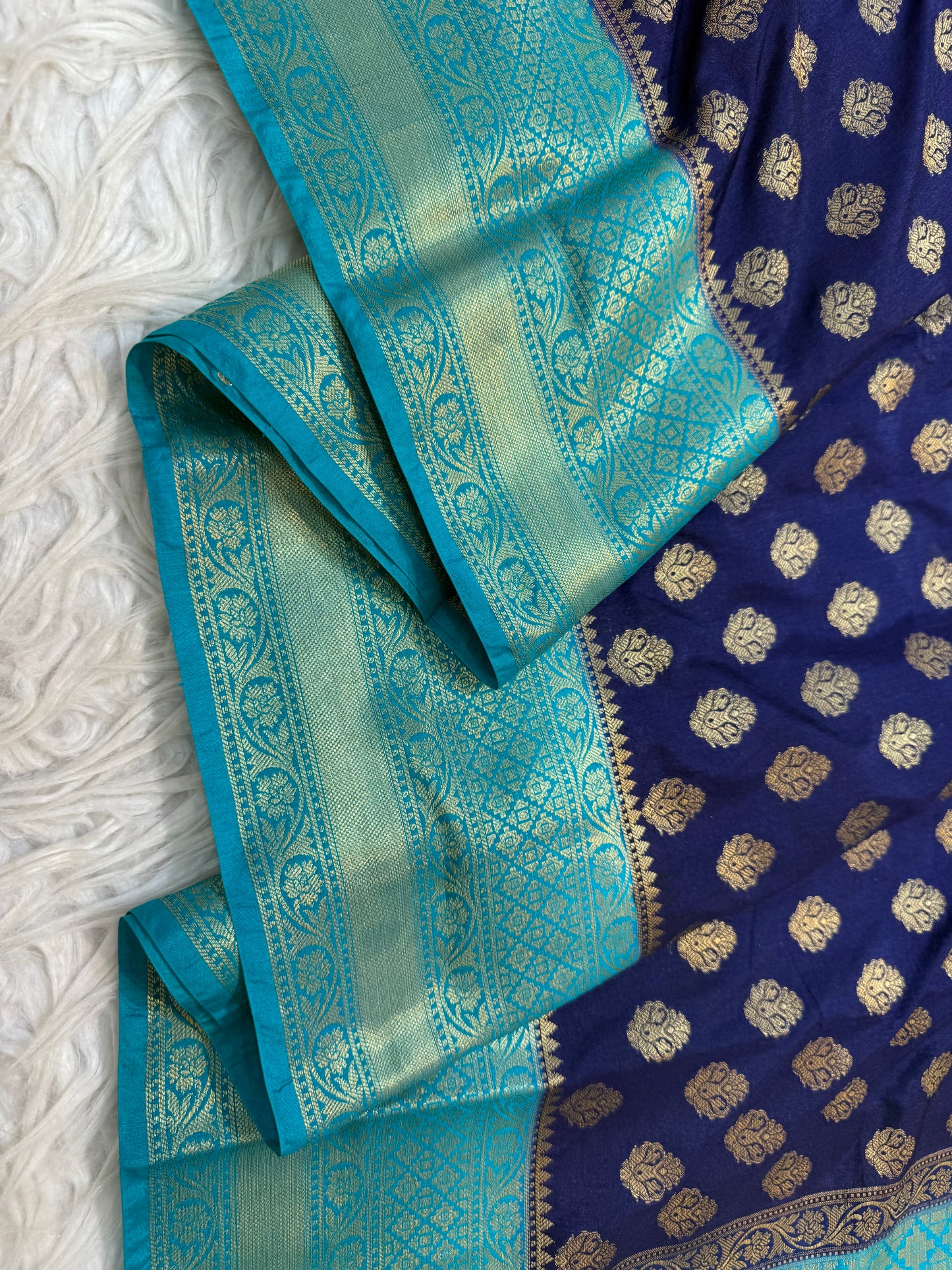 Blue sea green shade Dupion Silk Banarasi Saree 