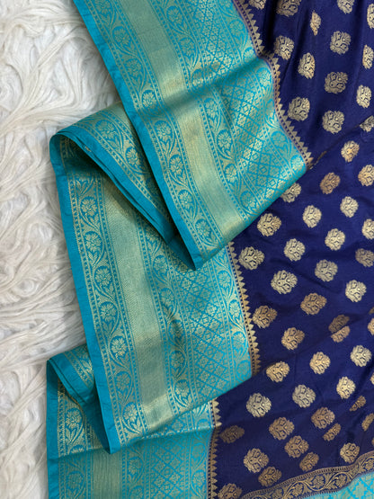 Blue sea green shade Dupion Silk Banarasi Saree 