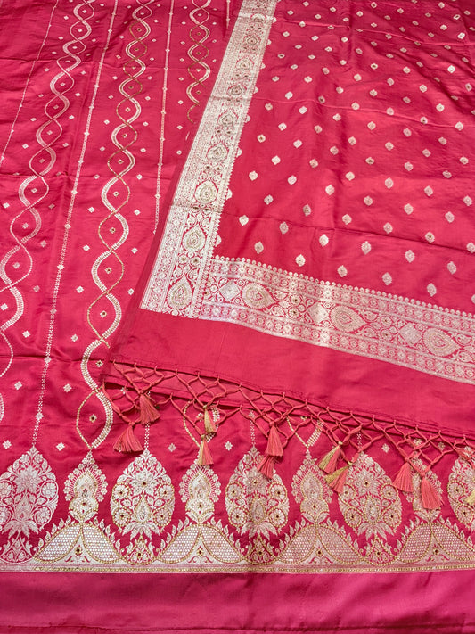 Pink shade Satin Katan Swarovski Work Banarasi suit