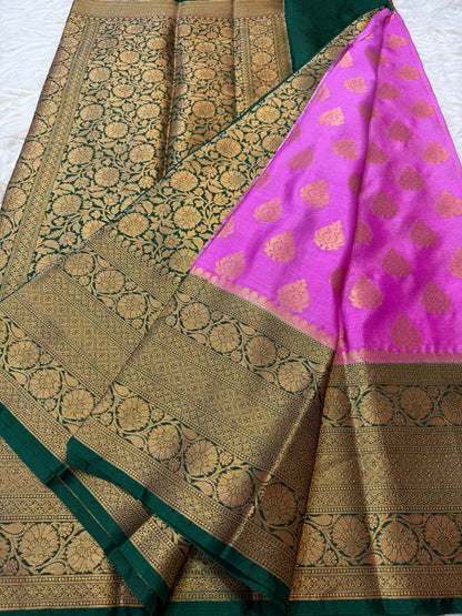 Pink bottle green shade warm silk  Banarasi saree