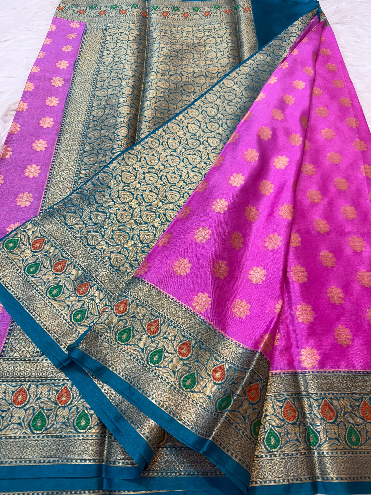 Pink firozi shade warm silk  Banarasi saree