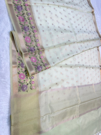 Pista green shade kota designer embroidery Banarasi saree