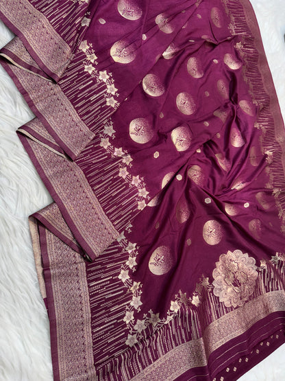 Maroon shade georgatte Banarasi saree