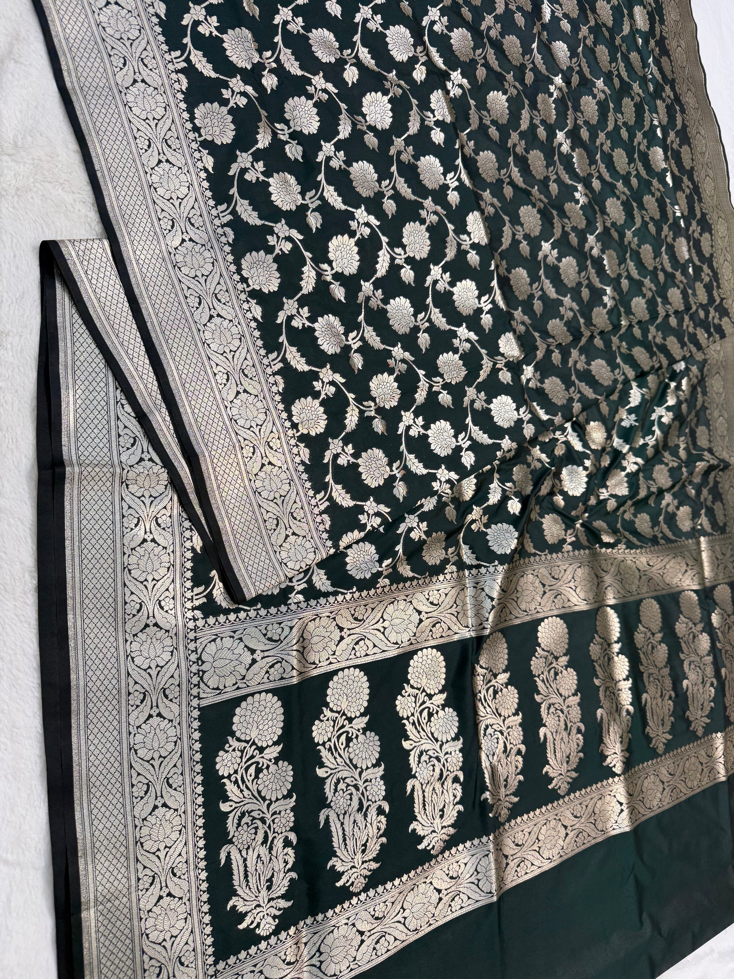 Bottle green shade katan Banarasi silk Saree