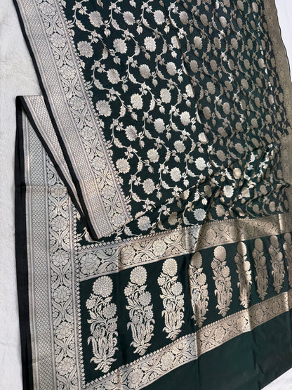 Bottle green shade katan Banarasi silk Saree