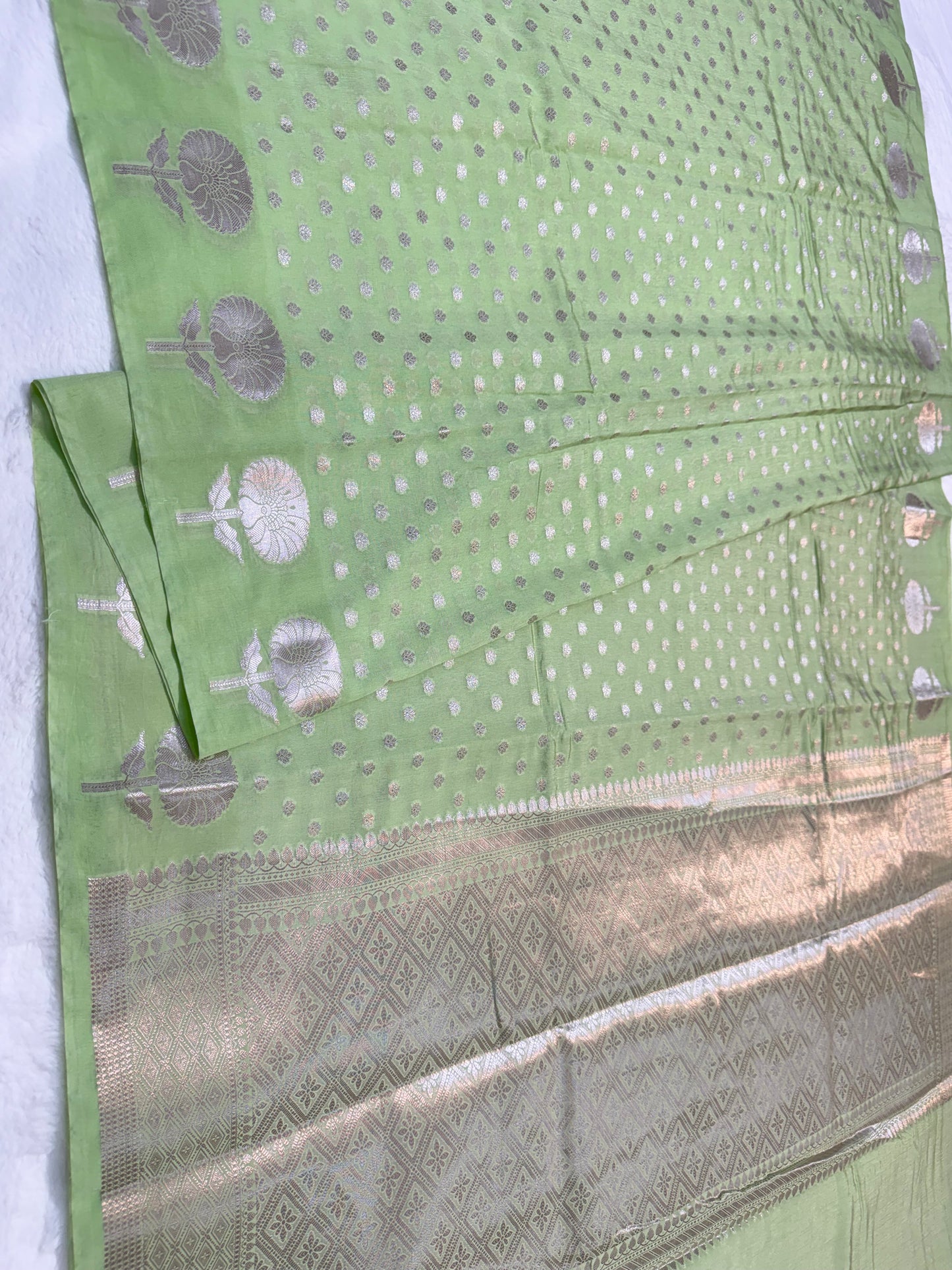 Pista green shade raw mango  premium Banarasi saree
