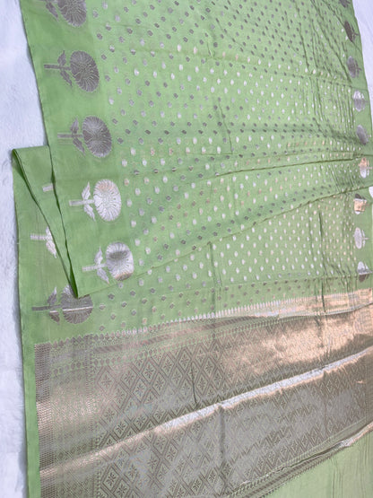 Pista green shade raw mango  premium Banarasi saree