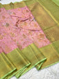 Peach pista green & multicolour shade georgatte digital print Banarasi saree